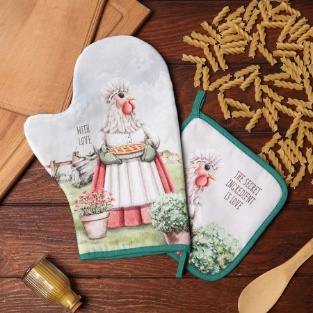 Set of kitchen shade "Kurochka": mittens 20x28 cm, severity 17x17 cm, 35% cotton, 65% p/e