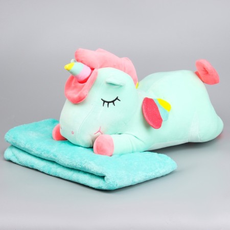 Skill of a soft toy "unicorn" with a blanket, 50 cm, blue color-1