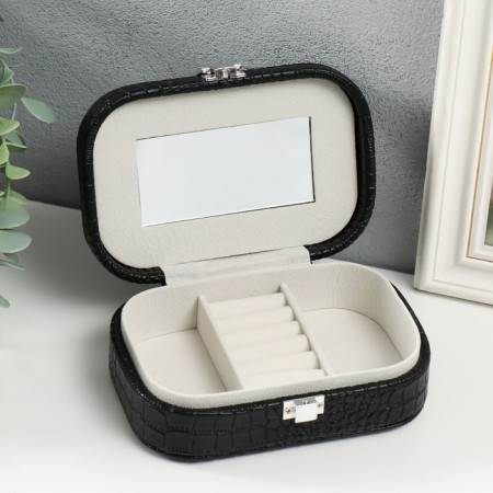 Casket to the leatherette for jewelry "Crocodile leather" black 15x10.5x5 cm-2