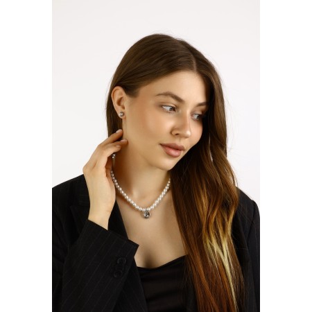 Set 2 objects: earrings, Antoinetta necklace crystals, white color in silver, 40 cm-5