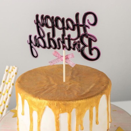 Topper for the cake "Happy Birthday", 17 × 11 cm, pink color-2