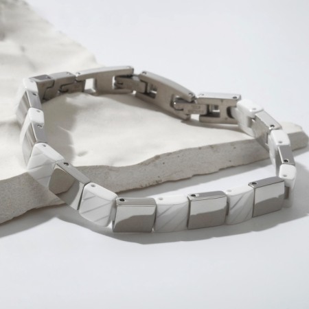 Bracelet Ceramics "Rhythm", white color in silver, 20.5 cm-2