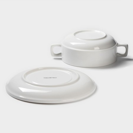 Porcelain broth Magistro "Blanche", 2 items: Boier 450 ml, saucer d = 18 cm, white color-4