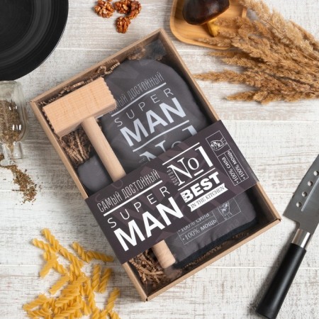 Super Man kitchen set, mittens-output 20x28cm, wooden hammer