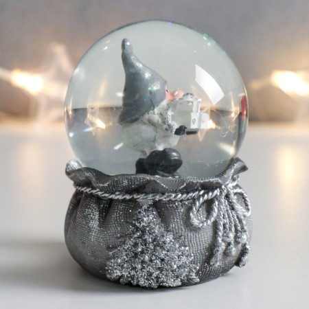 Souvenir Polystone Water Ball "Santa Morozik with gifts" silver 7x6.7x8.8 cm-1