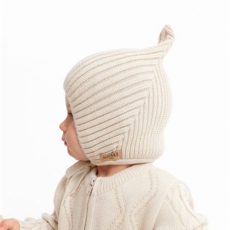 Knitted children's hat minku, beige color, size 40-42-2