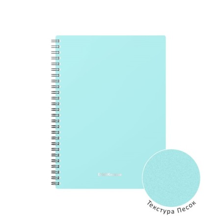 Notebook A5, 80 sheets in the cage on the crest Erichkrause "Pastel Mint", plastic cover, embossing "sand", block offset, white 100%, mint-2