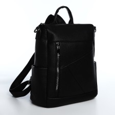 Women's backpack made of artificial leather with lightning, 4 pockets, black color