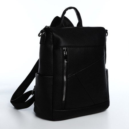 Women's backpack made of artificial leather with lightning, 4 pockets, black color