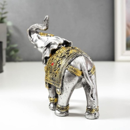 Souvenir Polystone "Elephant in the Golden Popone with Rubin" 14.7x15x6 cm-3