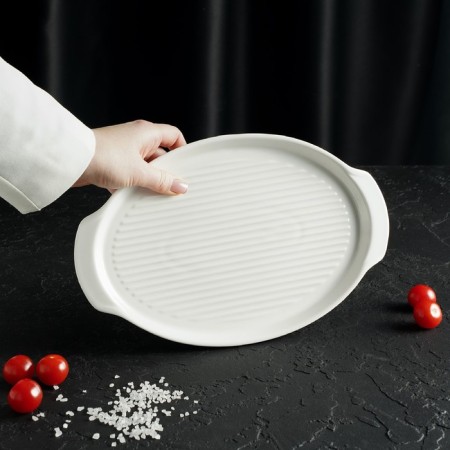 Porcelain dish for baking Magistro "Blanche", 28 × 18 × 2.5 cm, white color-5
