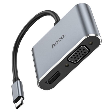 Adapter Hoco HB30, HDMI/VGA/USB3.0/PD 15 cm, gray