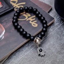 Bracelet-reinforcing “Hams Happiness” shungite, black color with silver, d = 6 cm