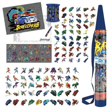 A set for drawing 114 items in a plastic tube "Wild Tablets" (wax pencils 12 colors + stickers + notebook)