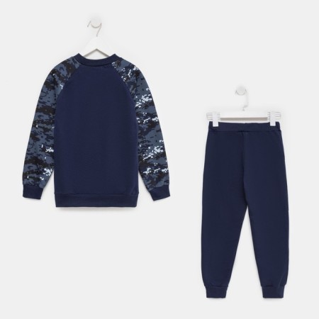 Sports suit (sweatshirt, trousers) for a boy, color blue camouflage/dark blue, height 128 cm (34)-11