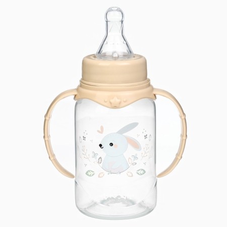 A bottle of feeding "Bunny" 150 ml, cylinder, with handles, beige color-1
