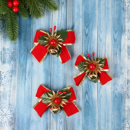 Decoration Christmas tree "Winter miracle" (set of 3 pcs) Bow Bow, 11x6.5 cm, red