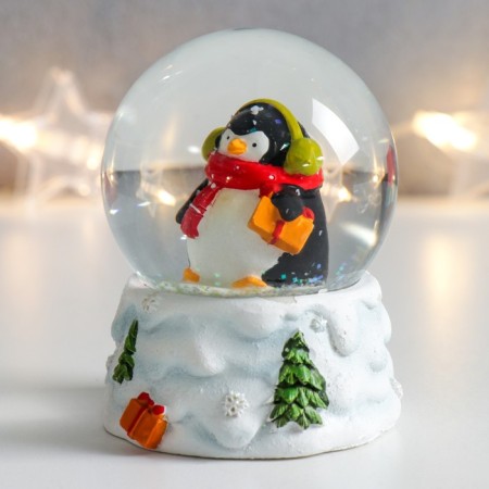 Souvenir Polystone Water Ball "Penguin in a scarf and headphones" 7x6.7x8.8 cm-4
