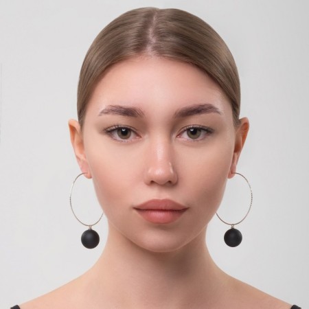 Earrings Assorted "Snowball" in the ring, black color in silver-4