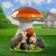Garden figure "White mushroom with hedgehogs and apple" average 30x30x37cm