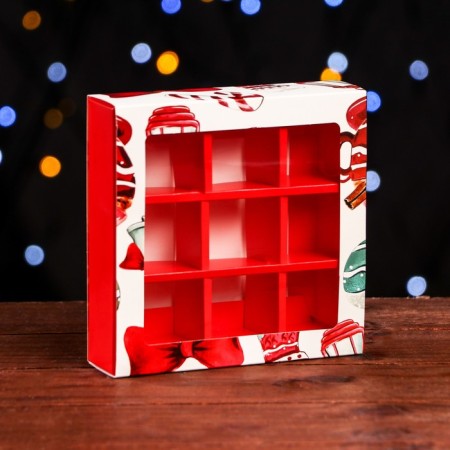 Folding box under 9 sweets, New Year's flashlight, 13.7 x 13.7 x 3.5 cm