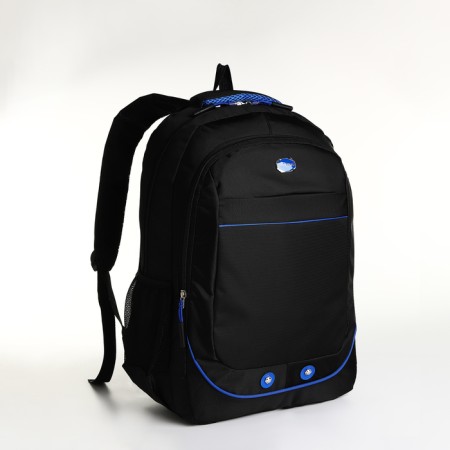 Youth backpack on a zipper, 4 pockets, black/blue color-2