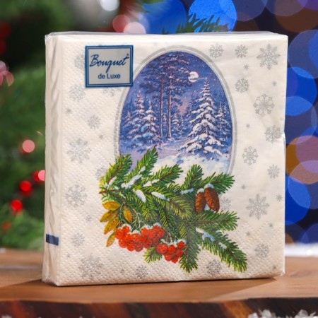 New Year's napkins paper art bouquet "Winter Forest", 3 layers, 24x24 cm, 25 pcs-3