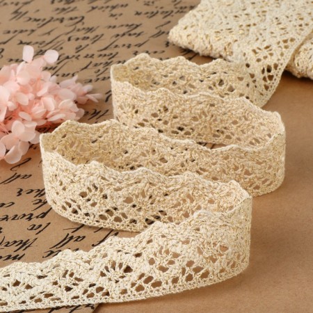 Lace knitted, with lurex, 34 mm × 10 ± 1 m, beige color