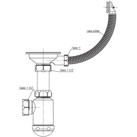 Siphon for washing Grand P12821, 3 1/2 ", with round overflation and screw-3