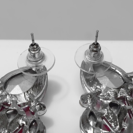 Earrings with rhinestones "flash" drops, raspberry-white color in silver-2