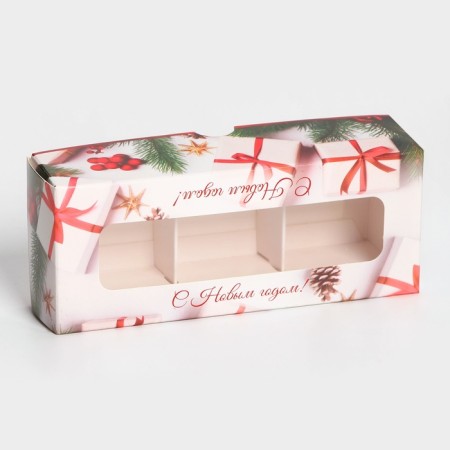 New Year. Box for 3 sweets, New Year's Gifts, 13x5x3.3 cm, confectionery packaging-1