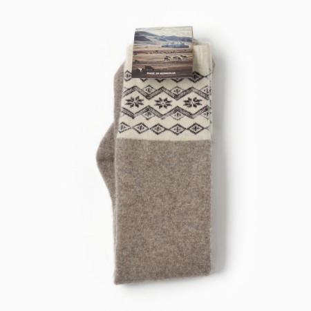 New Year. Women's golfs from Mongolian wool, beige-gray color with a pattern, river 36-42-2