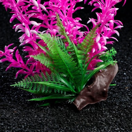 The artificial aquarium plant on the platform in the form of a snag, 30 cm, pink-1