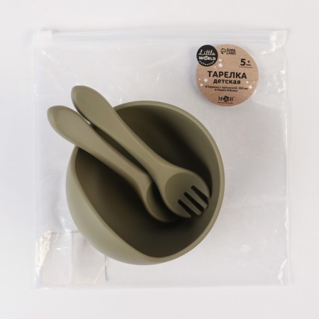 Baby plate on a suction cup and cutlery, M&B, green-5