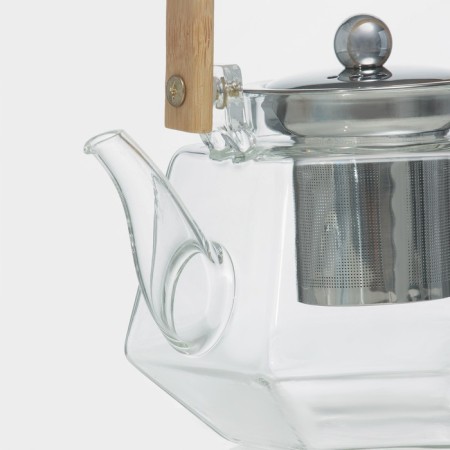 Glass teapot with a bamboo cover and metal sieve "Octan", 800 ml-1