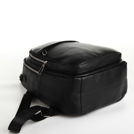 City backpack on lightning, from artificial leather, black color-4