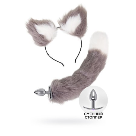 Anal sleeve with a tail and Metal by toyfa, metal, silver, 44.4 cm