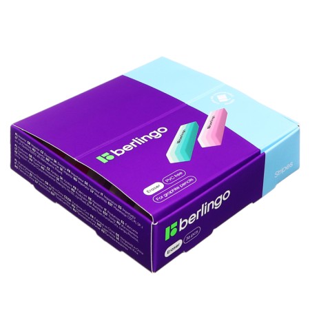 Eraser Berlingo 50*19*9mm "Stripes", rectangular, beveled, thermoplast. rubber, assorted colors 5-7