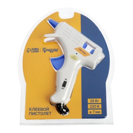 Tundra glue pistol, 25 watts, 220 V, ergonomic handle, anti -tank, cord 1.3 m, 7 mm
