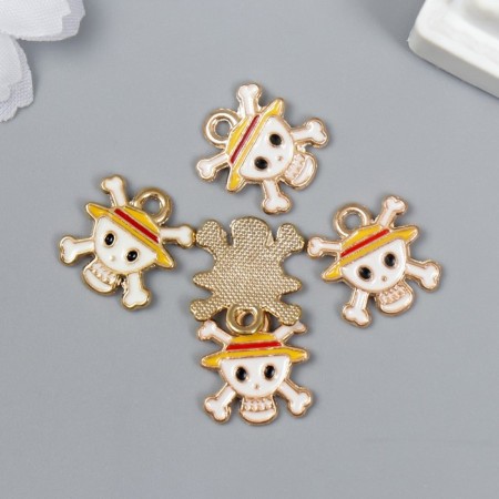Decor for creativity metal, enamel "Skull in a white hat" 1.5x1.3 cm-2