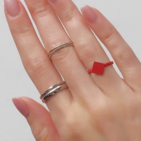 Ring set 5 pieces "perfect fingers" pattern, red-silver color-5