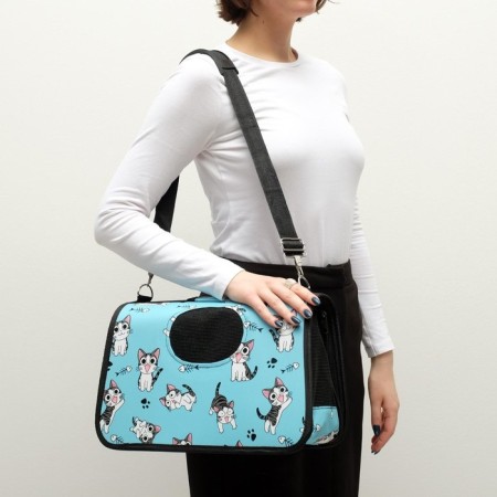 Bag - Animal Carrying "Playing Catets", Blue, Size S, 37.5 x 17 x 22 cm-10