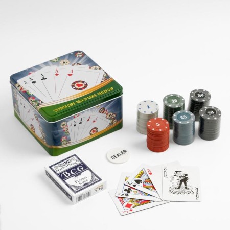 Poker, set for the game (maps 54 pcs, chips 120 pcs.), With a face value, 15 x 15 cm