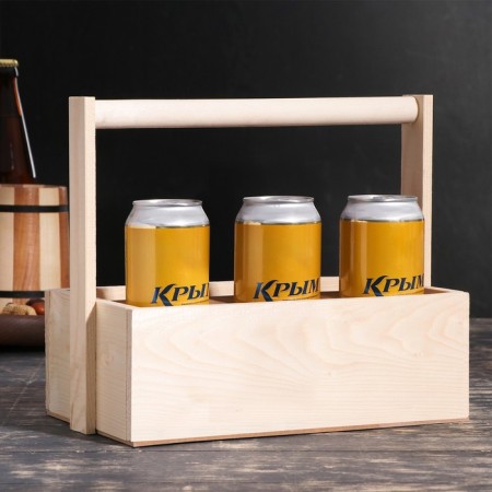 Carriage for 6 bottles with a wooden handle, 28x19x25cm, natural