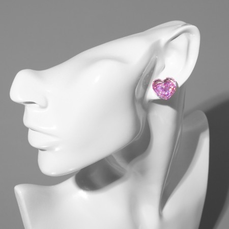 Earrings plastic "Caramel" heart confetti, pink color-2