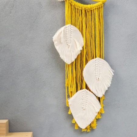 Dreaming Dreams using Macrame "Month and Leaflets" Warm yellow 75x20 cm-2