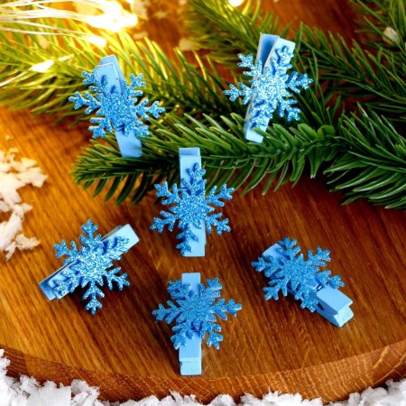 New Year! Brongs for the decor "Snowflakes" are blue, 6 pcs.-1