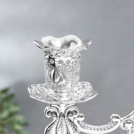 Summary Metal for 3 candles "Pattern" silver 10x25x26 cm-3