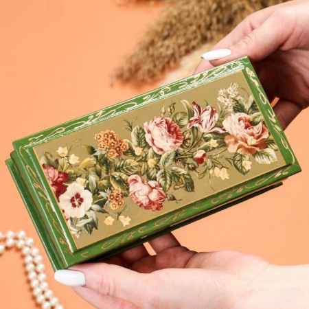 Casket - a bill "Flower pattern", 8.5 × 17 cm, green, lacquer miniature-2