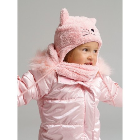Children's knitted set for girls: hat and snood, size 48, light pink color-3